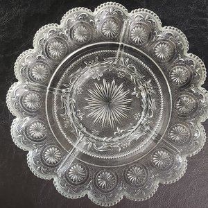 Rare Find: 1970 Sandwich Glass Clear Egg Oyster Serving Plate Brockway Glass Ame